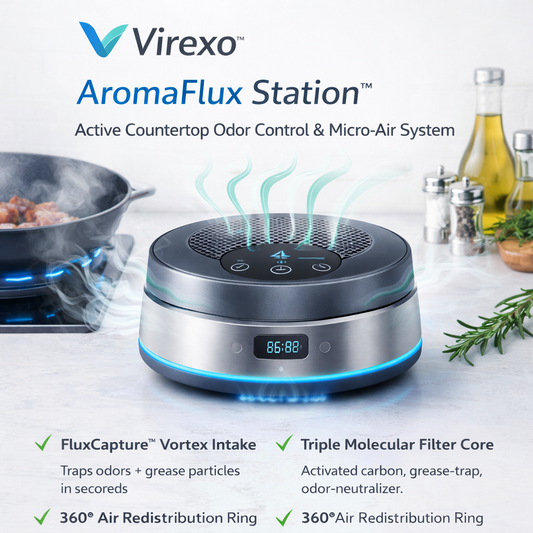 Virexo AromaFlux Station™  Active Countertop Odor Control & Micro-Air System